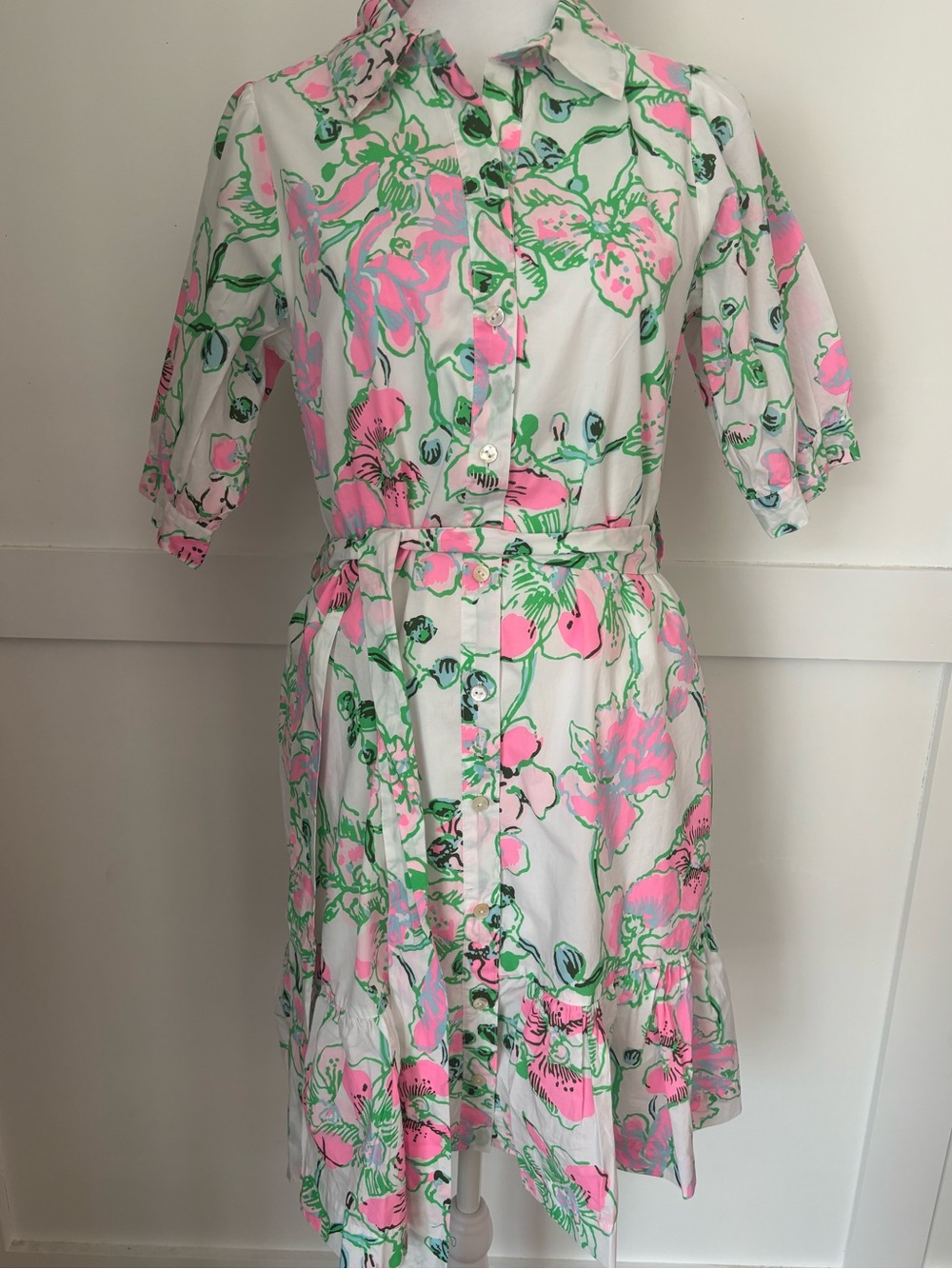 Lilly Pulitzer Pink & Green Sashria Floral Button-Front Midi Dress size 4 NWT - Picture 2 of 13